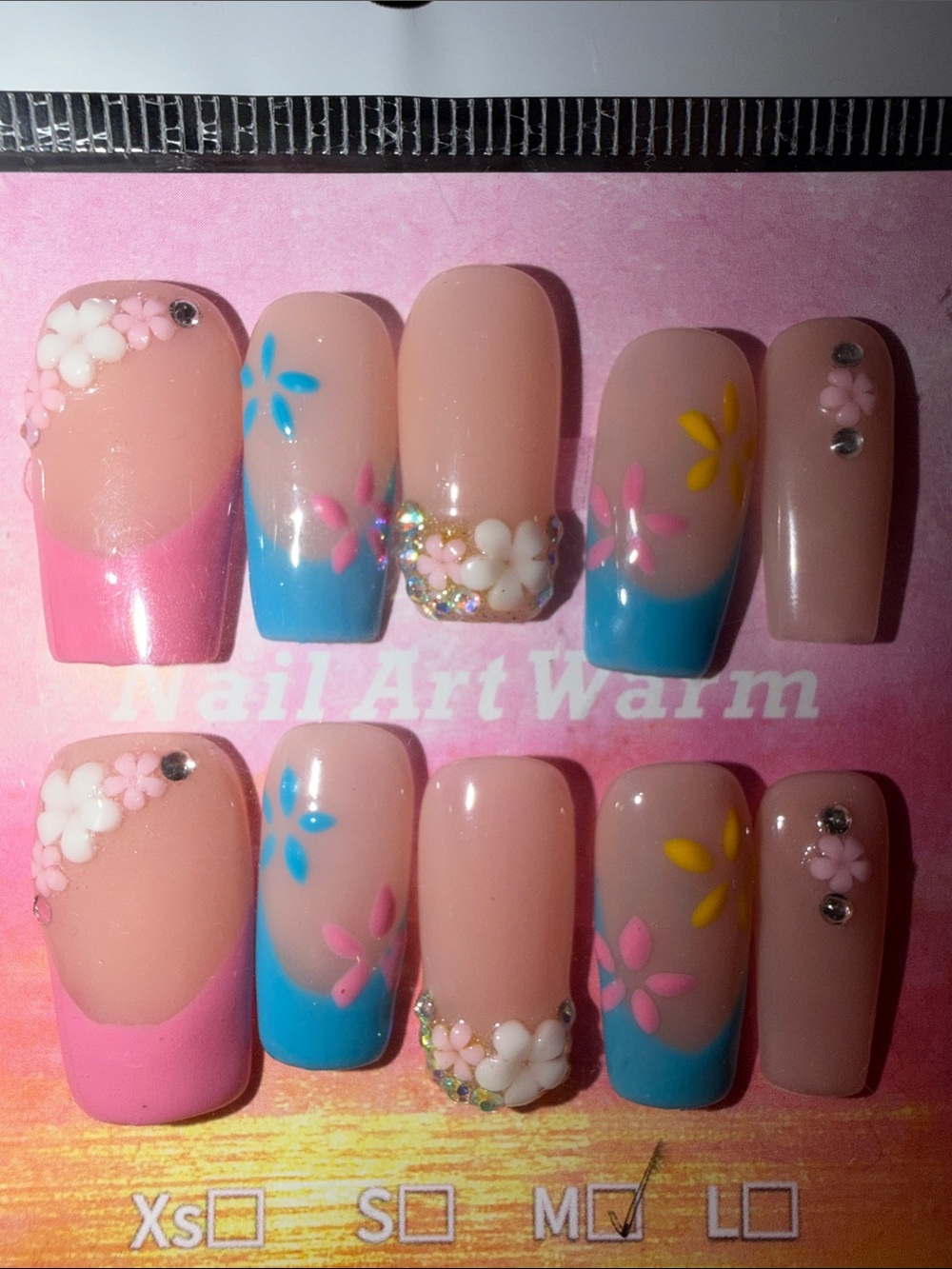 Pink & Blue Floral Press-On Set